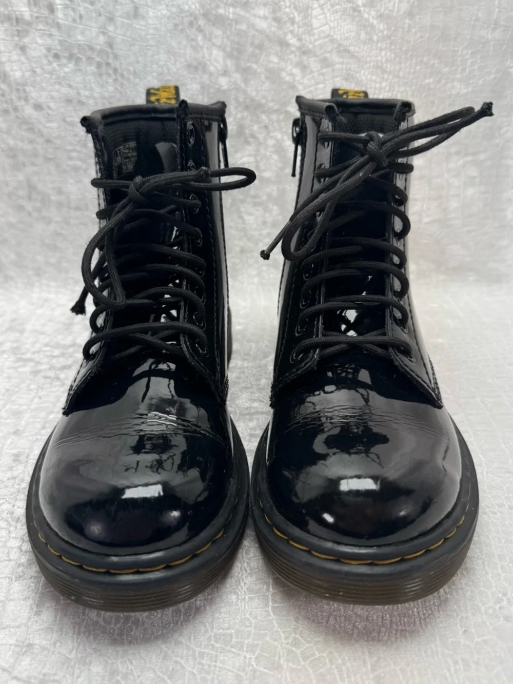 Dr. Martens Little Girl’s Black Patent Lace-Up Side Zip Boots, Size 1